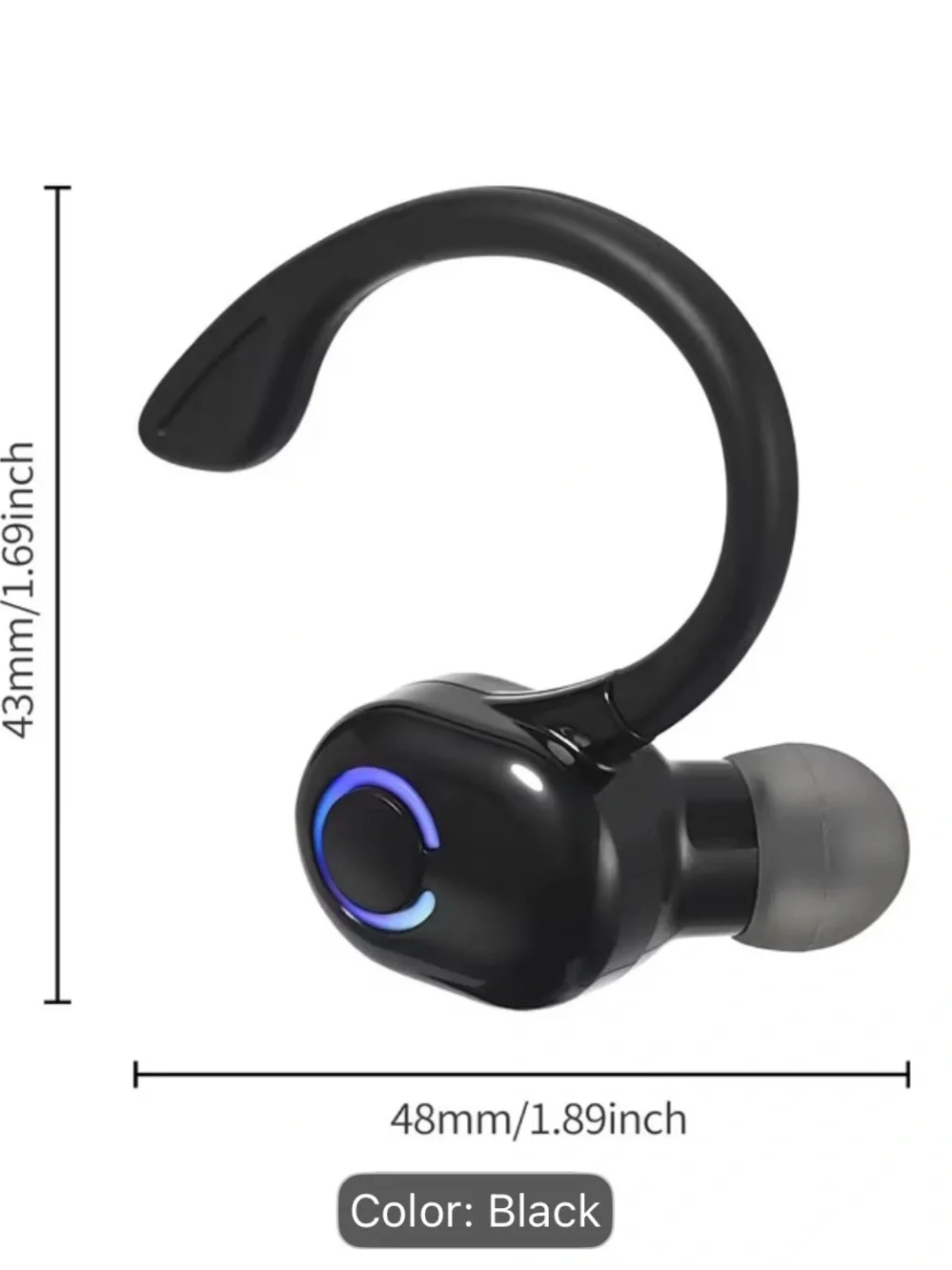 Wireless Bluetooth Earbud with Ear Hook - Black